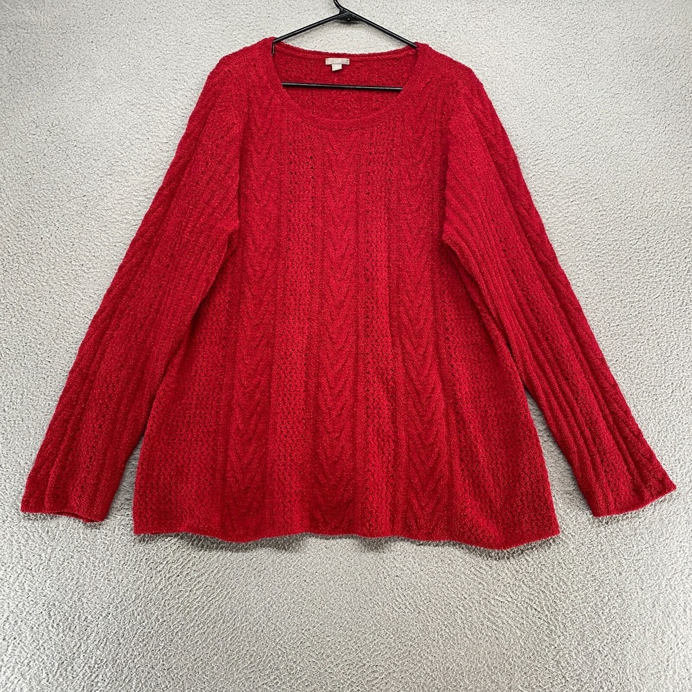J. Jill Sweater Womens XL Cable Knit Chenille Red Holiday Christmas Red Pullover